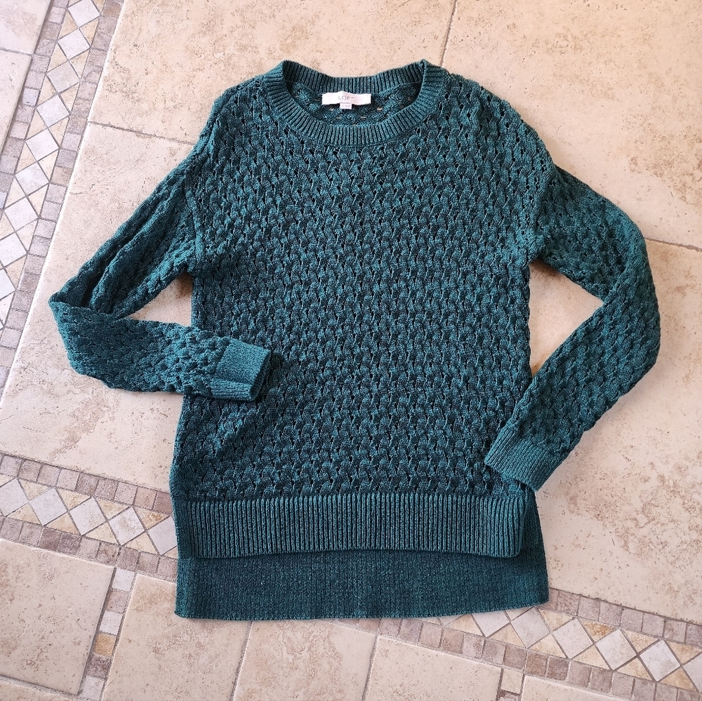 LOFT Teal Crewneck Textured Knit Sweater